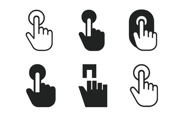 Fototapeta premium Button Push Logos. Push. Set Logo of Hand Pushing Button: Minimal outline, Filled silhouette, Abstract geometric, Negative space, Flat solid, Symmetrical form.