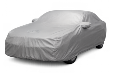 White car cover protecting new vehicle, concealing hidden surprise or revealing concept, on transparent background