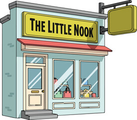 Naklejka premium Charming Cartoon Illustration of The Little Nook Local Shop Exterior