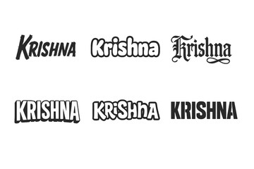 Obraz premium Krishna Lettering Variations. Krishna Deity. Set lettering. harmonious lettering variations of the same emblematic concept, each with different artistic