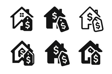 Fototapeta premium Real Estate Logos. Real estate and property listings. Set Logo of real estate and property listings: price tag on home. Icon set. harmonious logo variations of