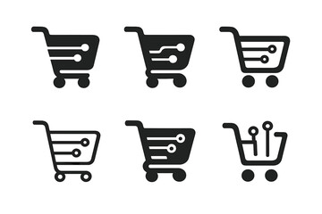 E-commerce Logo Variations. Business technology. Icon set. Set Logo of Business technology: e-commerce cart. harmonious logo variations of the same emblematic