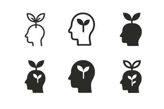 Study Motivation Icons. Study motivation. Icon set. Set Logo of Study motivation: growth mindset plant. harmonious logo variations of the same emblematic
