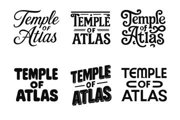 Obraz premium Atlas Lettering Variations. Temple of Atlas. Set lettering. harmonious lettering variations of the same emblematic concept, each with different artistic