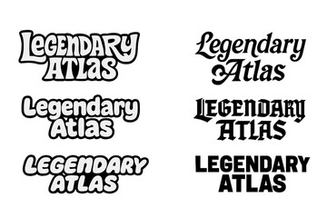 Obraz premium Harmonious Lettering Grid. Legendary Atlas. Set lettering. harmonious lettering variations of the same emblematic concept (Funky cartoon-style lettering,
