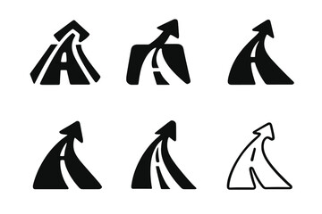 Obraz premium Road Trip Icons. Road trips and scenic drives. Icon set. Set Logo of Road trips and scenic drives: highway sign with arrow. harmonious logo variations of the