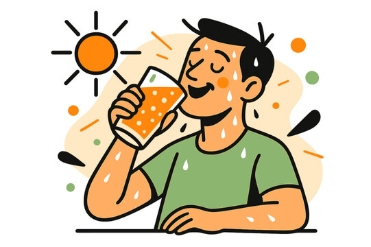 Refreshing Summer Sip. Drinking a Cold Beverage on a Hot Day. Sun flares, sweat beads, and a frosty glass lifts?first sip, eyes close: ?Ahh.? Condensation