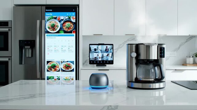 Smart home kitchen with connected appliances and voice assistant