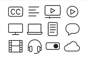 Closed Caption Icons Grid. Closed captioning. Line outline icon set of closed captioning: closed captions icon