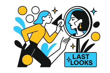 Naklejka premium Makeup Magic Moment. Behind-the-scenes filming ? Makeup touch-up. Powder puffs into clean circles; a mirror reflects geometric cheeks and a steady hand. ?LAST