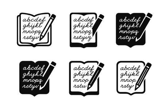 Cursive Logo Variations. Handwriting practice worksheet. Set Logo of Handwriting practice worksheet: cursive alphabet guide sheet. Icon set. harmonious logo