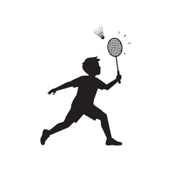 Badminton boy playing silhouette vector illustration in action pose