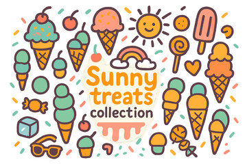 Fototapeta premium Sunny Treats Illustration. Sunny treats collection. Hand-drawn doodle illustration of Sunny treats collection.