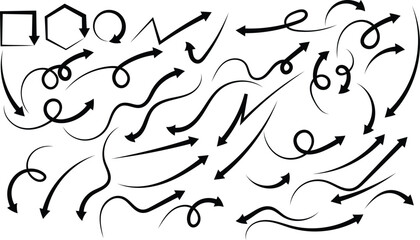 Black Hand- Drawn Arrows and Swirls on White Background doodle hand-drawn