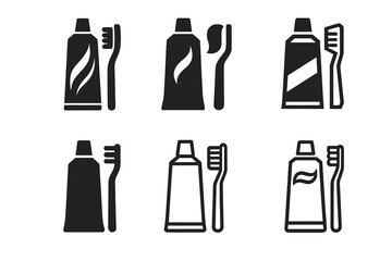 Fototapeta premium Toothpaste Logo Variations. Toothpaste tube. Set Logo of Toothpaste tube: toothpaste tube and toothbrush combo. Icon set. harmonious logo variations of the