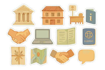 Watercolor Host Services Icons. Host Services Icons. Realistic hand-painted watercolor style sticker sheet of