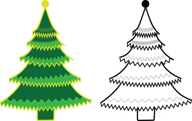 Green and Yellow Zigzag Christmas Tree Color and Outline green tree yellow accents