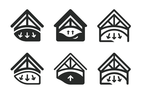 Radiant Barrier Logos. Radiant barrier. Set Logo of Radiant barrier: reflective foil under rafters. harmonious logo variations of the same emblematic concept,