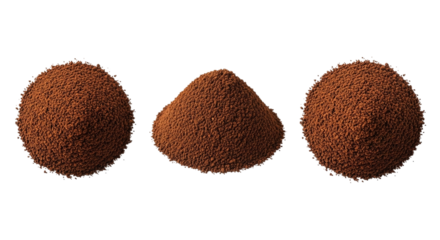 Three piles of brown powder arranged on a black background in a studio shot with soft lighting