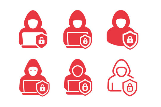 Ethical Hacking Icons. Ethical hacking for business security. Icon set. Set Logo of Ethical hacking for business security: red team operator. harmonious logo