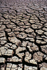 Drought, a dried up lake with parched earth