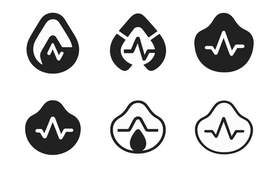 VO2 Max Logos. VO2 max testing. Set Logo of VO2 max testing: breathing mask with oxygen graph. harmonious logo variations of the same emblematic concept, each