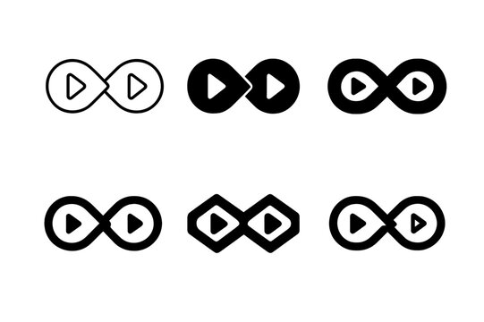 Diverse Logo Designs. Content series branding. Set Logo of content series branding: infinity loop of episodes. Icon set. harmonious logo variations of the same
