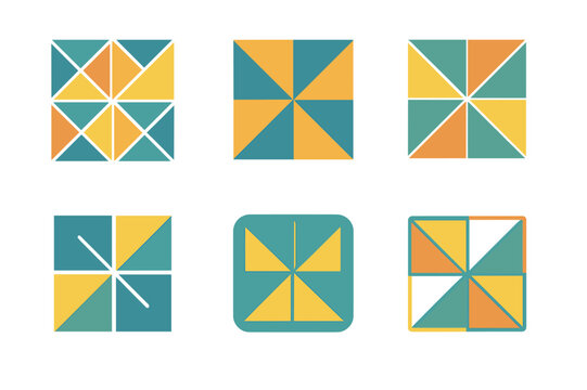 Sewing Logo Variations. Sewing and quilting projects. Set Logo of Sewing and quilting projects: patchwork quilt block (pinwheel). Icon set. harmonious logo