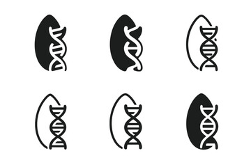 Fototapeta premium GMOs Logo Variations. Genetically modified plants and animals. Set Logo of Genetically modified plants and animals: rice grain with helix overlay. Icon set.