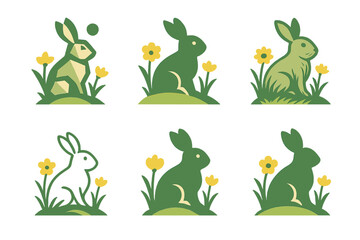Seasonal Animal Logos. Animals in the wild during different seasons. Set Logo of Animals in the wild during different seasons: rabbit in spring meadow. Icon