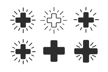 Fototapeta premium Medical Cross Logos. Medical cross symbol. Set Logo of Medical cross symbol: cross with radiating lines of care or light. Icon set. harmonious logo variations