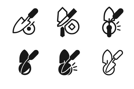 Gardening Tool Logos. Sharpening gardening tools. Icon set. Set Logo of sharpening gardening tools: blade edge detail. harmonious logo variations of the same