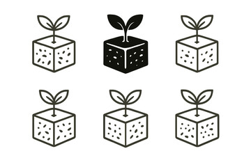 Eco Design Logos. Inspirational design with ecology materials trend. Set Logo of Inspirational design with ecology materials trend: mycelium packaging box with