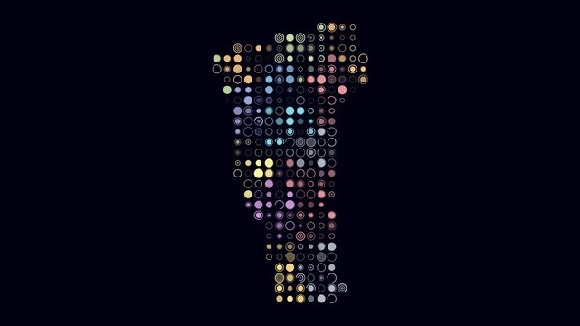 Vermont animated shape. Pulsating colored dots on the map of the state. Large size circle blocks. Digital style Vermont map on dark background. Stylish animation video.