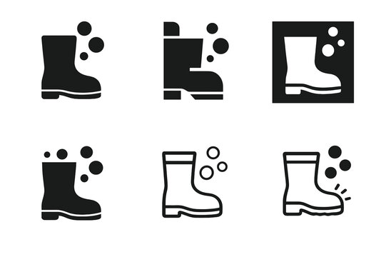 Rain Boot Icons. Seasonal hygiene tips. Set Logo of Seasonal hygiene tips: rain boot cleanliness icon. Icon set. harmonious logo variations of the same