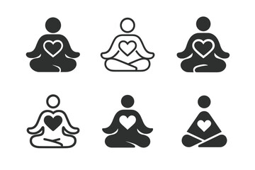 Self-Compassion Icon Set. Self-compassion and self-acceptance practices. Icon set. Set Logo of Self-compassion and self-acceptance practices: meditating