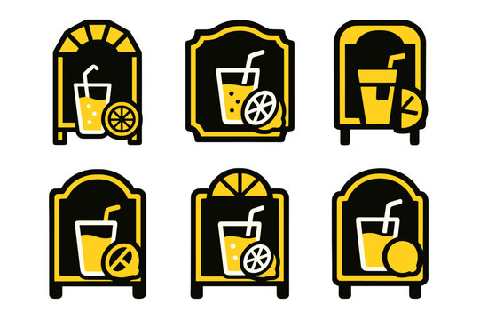 Creative Lemonade Logos. Lemonade stand decor and ideas for kids. Set Logo of lemonade stand decor and ideas for kids: chalkboard menu board with lemon accent.