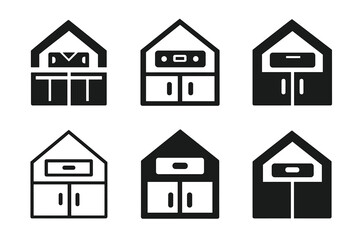 Fototapeta premium Home Renovation Logos. Home renovation and remodeling. Set Logo of Home renovation and remodeling: kitchen cabinet installation with level tool. Icon set.