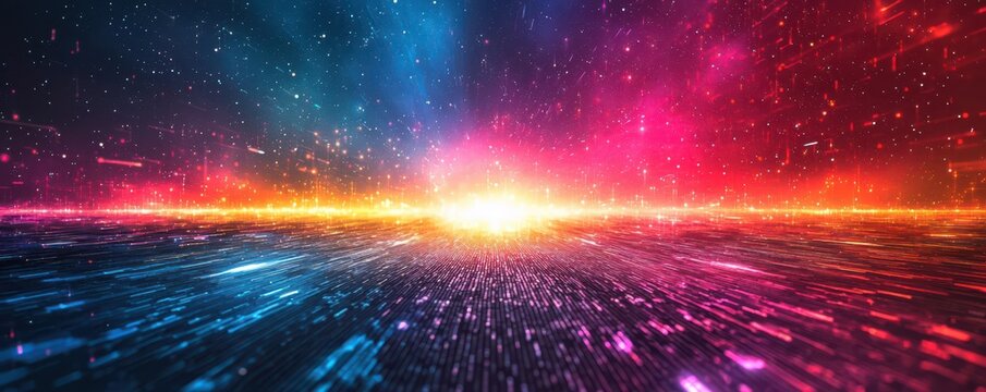 Vibrant abstract background with cosmic energy and dynamic motion in vivid colors creating a sense of futuristic and digital progress