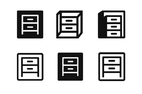 Versatile Storage Icons. Customizable home storage solutions. Icon set. Set Logo of customizable home storage solutions: sliding drawer unit. harmonious logo