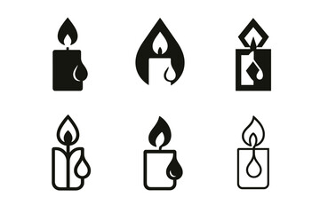 Candle Logo Variations. Candle making with unique scents and colors. Set Logo of Candle making: wick and droplet of wax. Icon set. harmonious logo variations