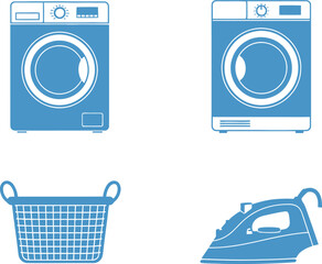 Laundry Room Icons Washing Machine, Dryer, Laundry Basket, Iron