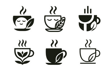 Herbal Tea Logo Variations. Peaceful slumber. Set Logo of Peaceful slumber: steaming herbal tea cup. Icon set. harmonious logo variations of the same