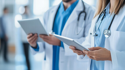 Medical professionals using tablets for patient care and information access