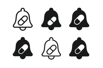 Healthcare App Icons. Healthcare mobile app. Set Logo of Healthcare mobile app: pill reminder notification bell. Icon set. harmonious logo variations of the