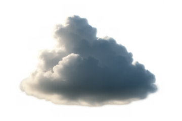 Cumulus cloud formation with white and gray texture creating atmospheric weather element on transparent background