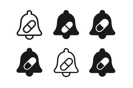 Healthcare App Icons. Healthcare mobile app. Set Logo of Healthcare mobile app: pill reminder notification bell. Icon set. harmonious logo variations of the