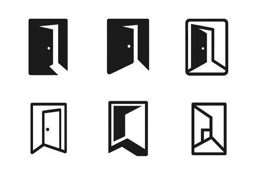 Journey of Renewal. Life after a personal failure or disappointment. Icon set. Set Logo of Life after a personal failure or disappointment: open door with