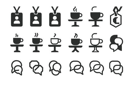 Corporate Logo Variations. Corporate event and conference organizing. Set Logo of corporate event and conference organizing: name badge with lanyard. Icon set.