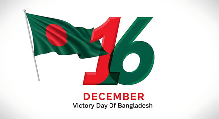 Victory day bangladesh december 16th with national flag and large numbers